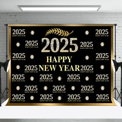 Aperturee 2025 Happy New Year Golden Balloons Party Backdrop - Aperturee
