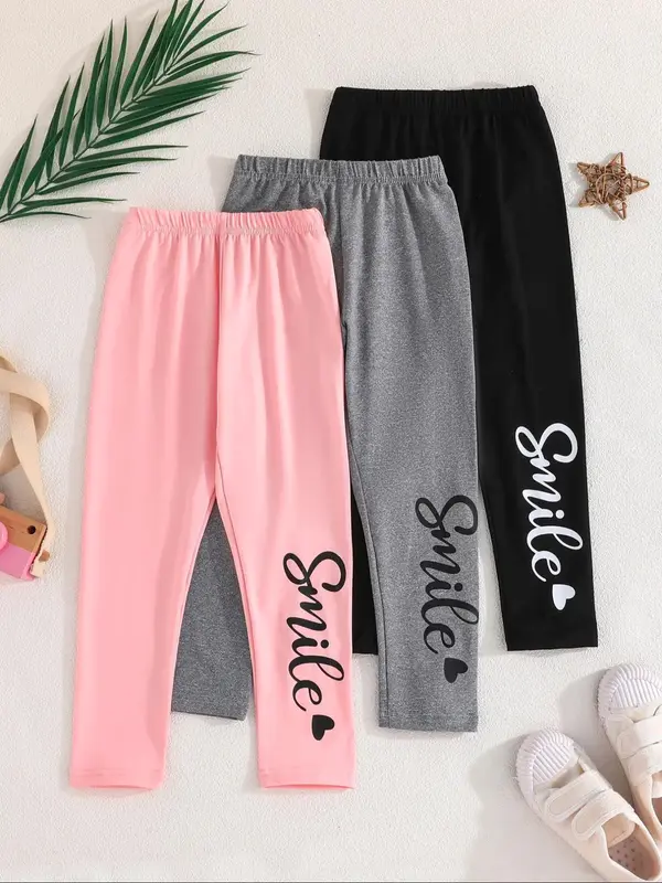 Toddler Girl's Letter Print Pants, Casual Comfy Elastic Waist Pants for Daily Wear, Kids Bottoms for Summer