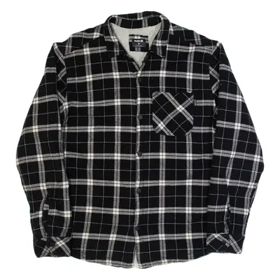 HURLEY Sherpa Lined Mens Lumberjack Shirt Black Check Long Sleeve M