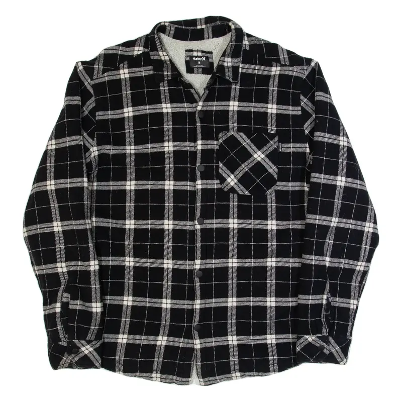 HURLEY Sherpa Lined Mens Lumberjack Shirt Black Check Long Sleeve M