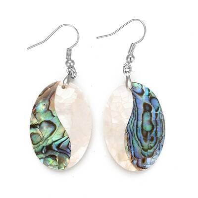 White Shell & Abalone Shell/Paua Shell Dangle Earrings