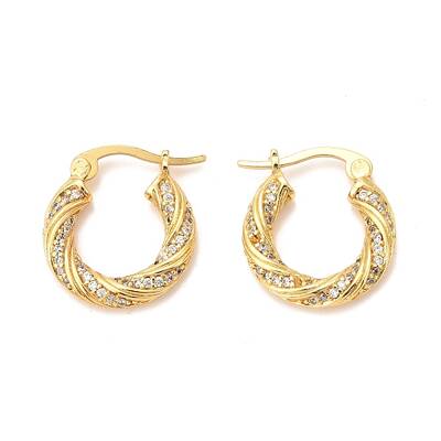 Left and Right Brass Micro Pave Cubic Zirconia Hoop Earrings