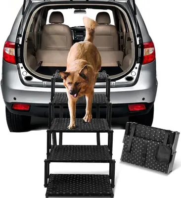 RoadPaws Foldable Dog Car Ramp - Portable Pet Steps for Large Dogs, Non-Slip Surface - Supports Up to 200 lbs - SUVs, Trucks,...