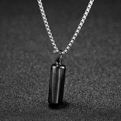 316L Stainless Steel Pill Shape Urn Ashes Pendant Necklace with Box Chains