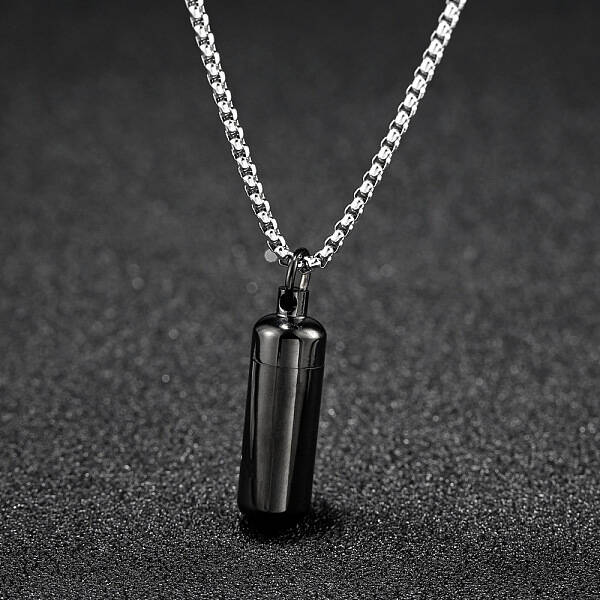 316L Stainless Steel Pill Shape Urn Ashes Pendant Necklace with Box Chains