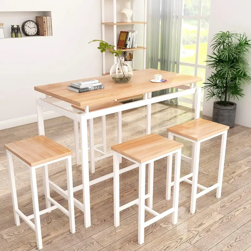 DKLGG 5 PCS Dining Table Set, Modern Kitchen Table and Chairs for 4, Wood Pub Bar Table Set Perfect for Breakfast Nook, Small...