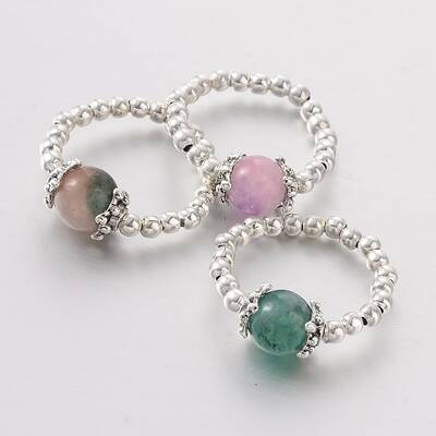 Two Tone Natural Jade Stretch Finger Rings
