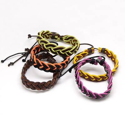 Trendy Unisex Casual Style Braided Waxed Cord and Leather Bracelets