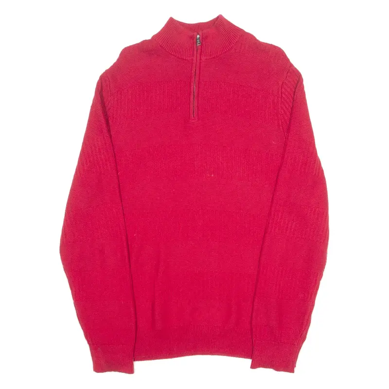 CHAPS Mens Jumper Red 1/4 Zip Tight Knit L
