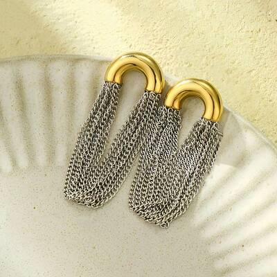 304 Stainless Steel Tassel Chain Stud Earrings for Women