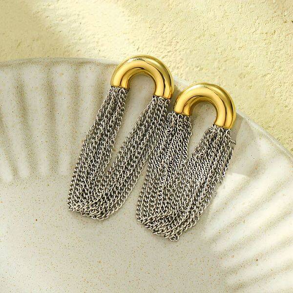 304 Stainless Steel Tassel Chain Stud Earrings for Women
