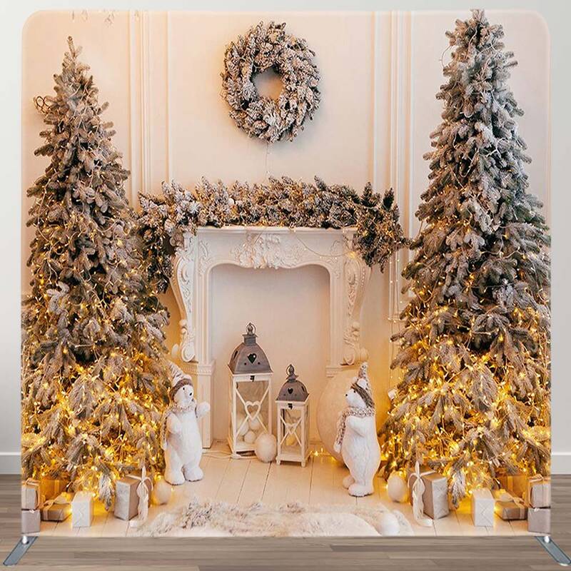 Aperturee Warm Light Christmas Tree Tension Fabric Backdrop | Christmas Photo Backdrop | Christmas Photoshoot Backgrounds | W...