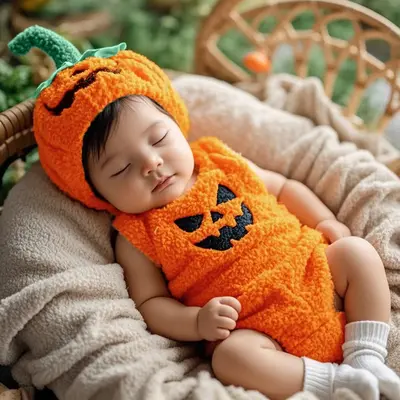 Baby Halloween Costume Sleeveless Round Neck Fleece Romper and Hat Set Cosplay Outfits
