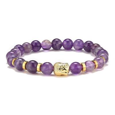 Natural Amethyst & Alloy Buddha Head Beaded Strech Bracelets