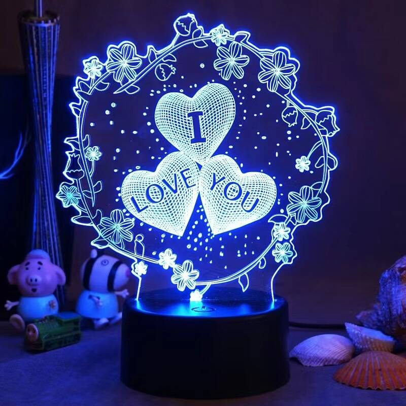 Table Lamp Creative 3D I Love You Gift Couple RGB Nightlight Home Decor