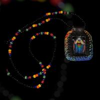 7 Colorful Beaded Leather Rosary with Decorative Charm - Single Bead Design for Prayer and Meditation