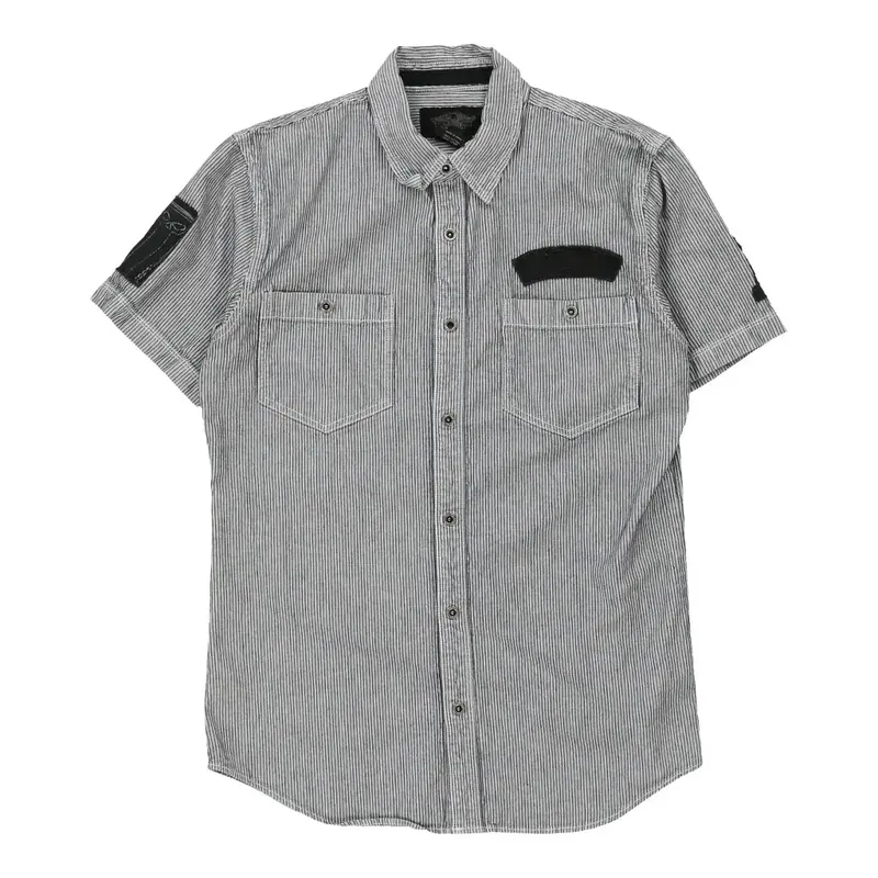 Harley Davidson Short Sleeve Shirt - Medium Black & White Cotton