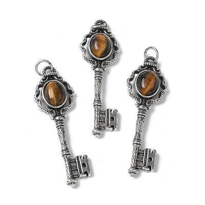 Key Brass Natural Tiger Eye Big Pendants