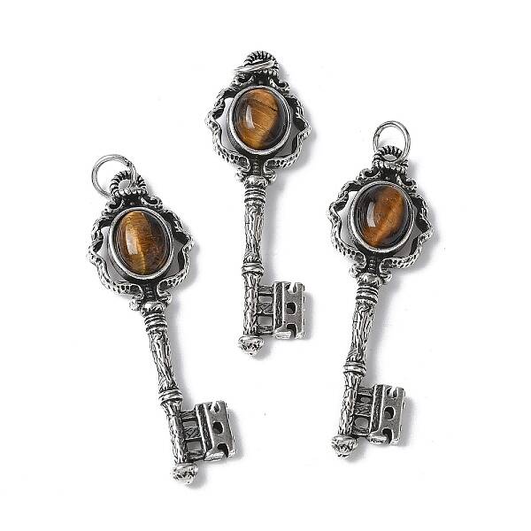 Key Brass Natural Tiger Eye Big Pendants