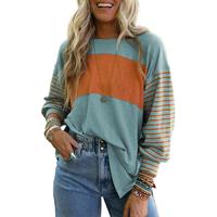 Dokotoo Long Sleeve Fall Tops Oversized 2025 Trendy Round Crew Neck Casual Color Block Womens Shirts Blouses