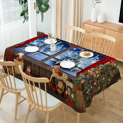 Xmas Tree Red Curtain Window Christmas Tablecloth - Aperturee