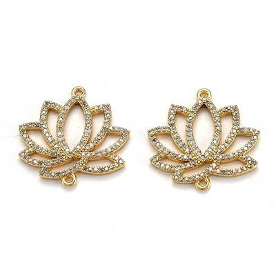 Brass Micro Pave Clear Cubic Zirconia Link Connector