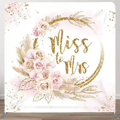 Aperturee Light Pink Floral Gold Fabric Backdrop Cover for Wedding - Aperturee