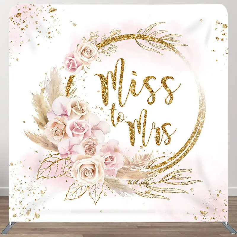 Aperturee Light Pink Floral Gold Fabric Backdrop Cover for Wedding - Aperturee