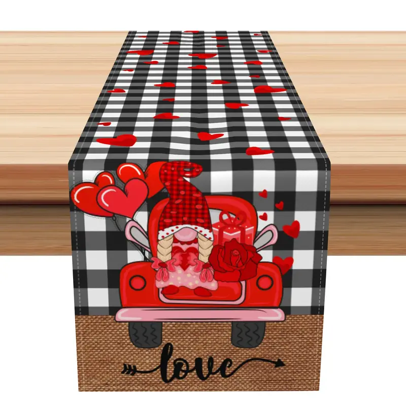Aperturee Black White Plaid Truck Valentines Day Table Runner | Patterned Table Runner | Personalized Table Runners | Seasona...