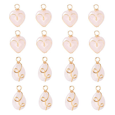 16Pcs 2 Style Natural Rose Quartz Pendants