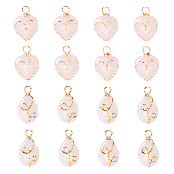 16Pcs 2 Style Natural Rose Quartz Pendants