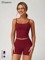 Women's Solid Crop Tank Top & High Waist Leggings Set, Casual Sleeveless Top & Skinny Pants for Daily Outdoor Wear, Ladies Cl...