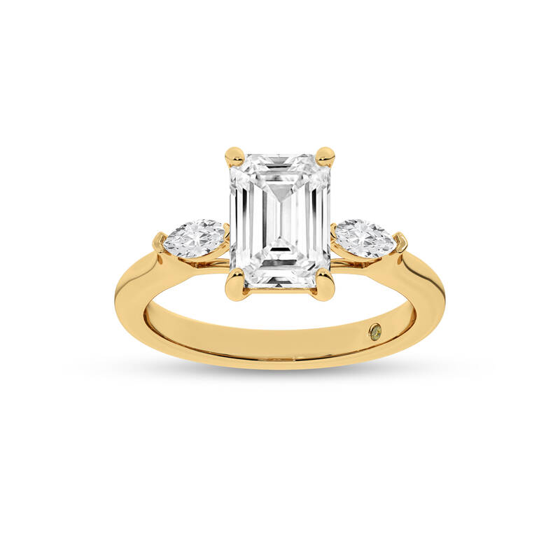 Maui Three Stone Emerald Cut Lab Grown Diamond Engagement Ring | 18K Yellow Gold 1 3/4 CT. TW.