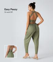 Backless Twisted U Neck Side Pocket Harem Casual Jumpsuit-Easy Peezy Edition, Summer 2025 Outfits #summervibes