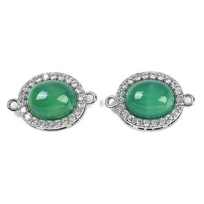 Natural Green Onyx Agate(Dyed & Heated) Oval Connector Charms