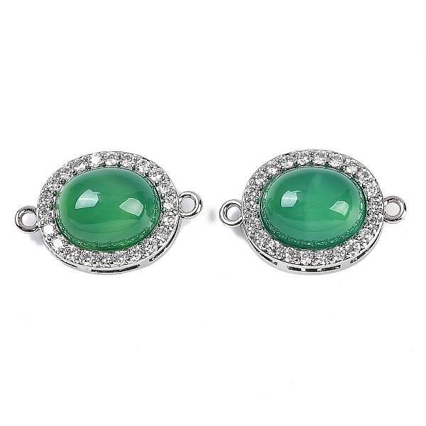 Natural Green Onyx Agate(Dyed & Heated) Oval Connector Charms