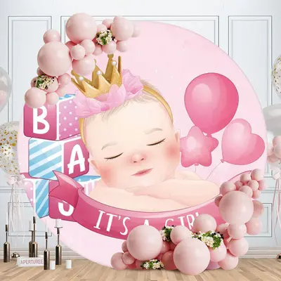 Aperturee Pink Ballon Round Its A Girl Baby Shower Backdrop