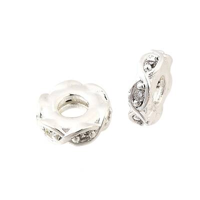 Brass Micro Pave Clear Cubic Zirconia Beads