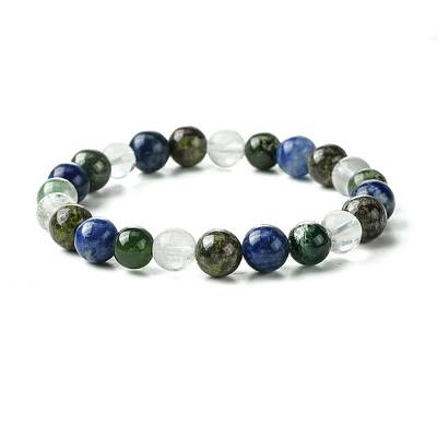 Natural Quartz Crystal &  Moss Agate & Dragon Blood Jasper & Sodalite Round Beaded Stretch Bracelets