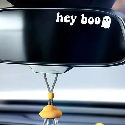 Cute Ghost Pattern Car Stickers, Car Rear View Mirror Halloween Themed Decorative Sticker, Car Accessories