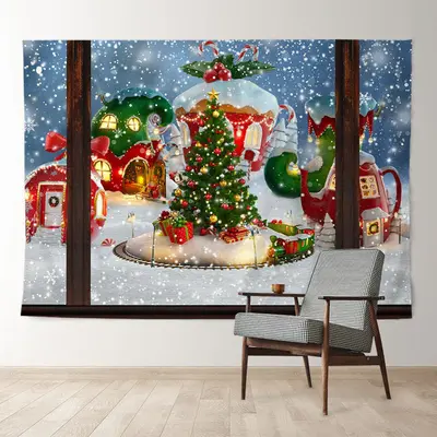 Aperturee Candy Cabin Out Wood Window Christmas Backdrop