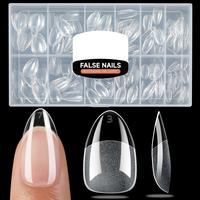 240pcs Soft Gel X Nail Tips Pre-Shaped Acrylic Fake Nails, Half Matte Full Cover Clear Gelly Press on Flase Nail Tips for Ext...