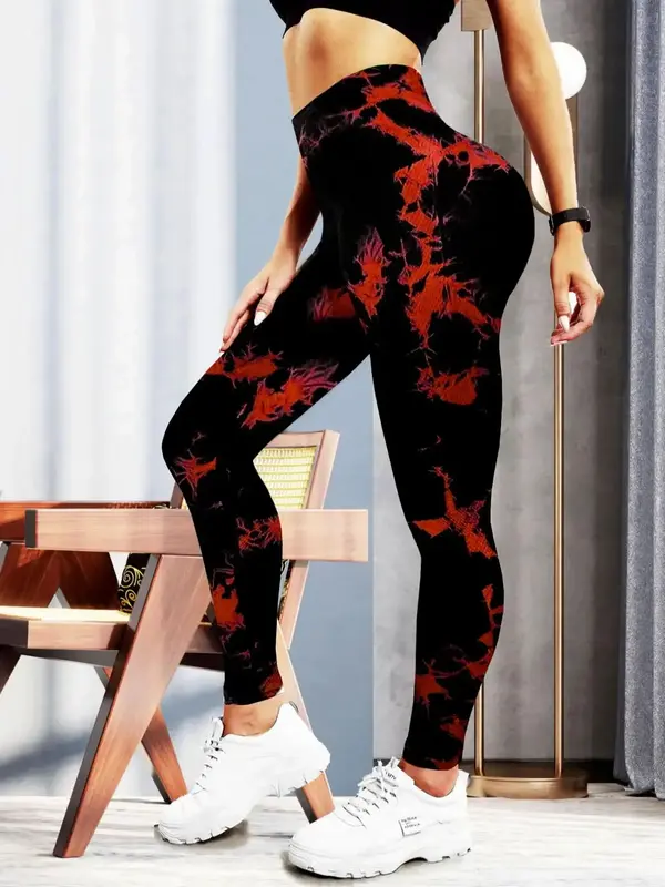 Women's Tie Dye Print High Waist Sports Leggings, Breathable Seamless Skinny Pants for Gym Yoga, Ladies Sportswear Clothing f...