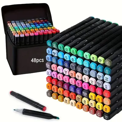 48-Color Dual-Tip Alcohol Marker Set for Artists - Ideal for Drawing, Sketching, Coloring & Highlighting - Vibrant, Non-Toxic...