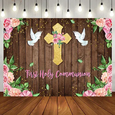 First Communion Floral Wooden Wall Baptism Backdrop - Aperturee