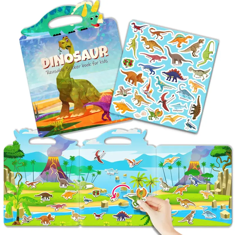Reusable Sticker Pack for Teens, 1 Set Dinosaur Stickers, Cute Waterproof Stickers for Teens Girls Boys