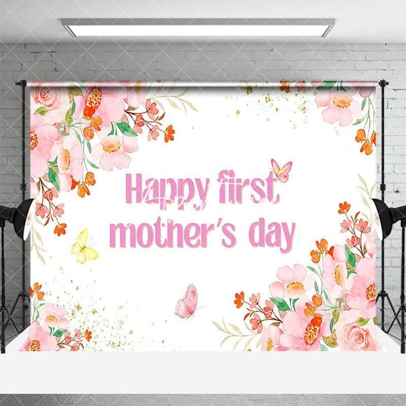 Aperturee Pink Elegant Floral Happy First Mothers Day Backdrop, 3X2FT(1MX0.6M), 14 USD, mothers day backdrops, ZHF423A-M