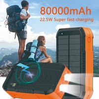 80000mAh Solar Power Bank – Dual LED Flashlights & Built-in Compass – Solar Charging Battery Pack for Camping, Hiking, Em...