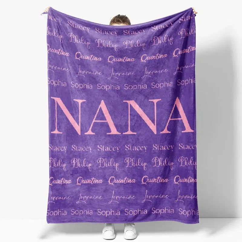 Personalized Purple Step And Repeat Nana Blanket - Aperturee