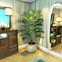 Large Realistic Money Grass Leaf Plant - 24 Wide Tropical Leaves, All Season Indoor/Outdoor Artificial Potted Tree for Weddin...